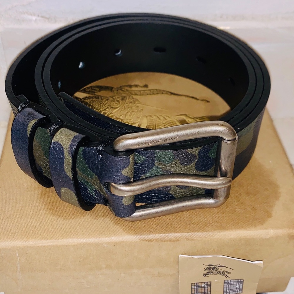Burberry Camo Print Leather Belt